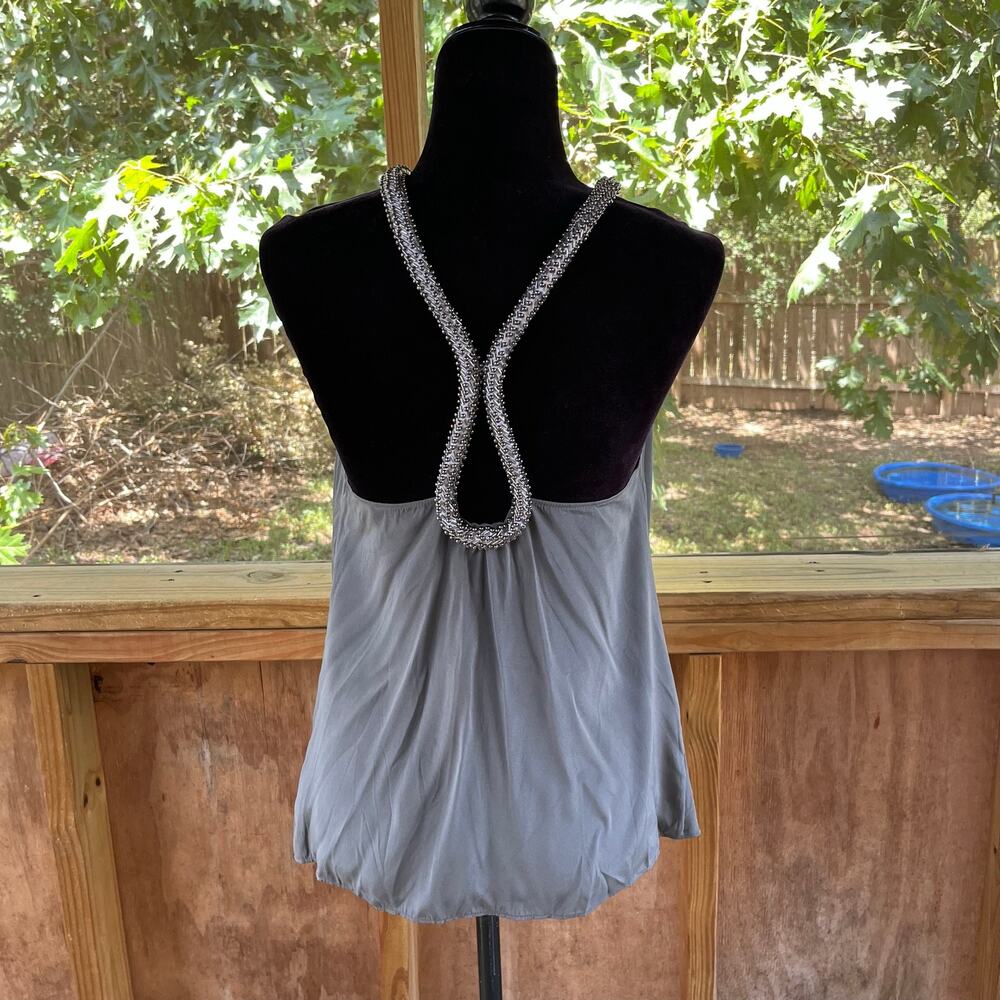 Ramy Brook Women's Grey Silk Beaded Neck Open Back Top Size S - Picture 3 of 9